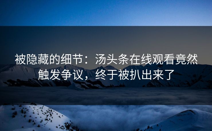 被隐藏的细节：汤头条在线观看竟然触发争议，终于被扒出来了