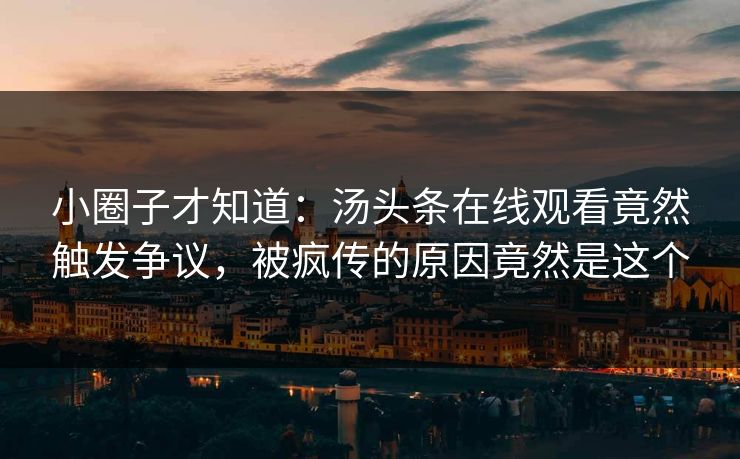 小圈子才知道：汤头条在线观看竟然触发争议，被疯传的原因竟然是这个