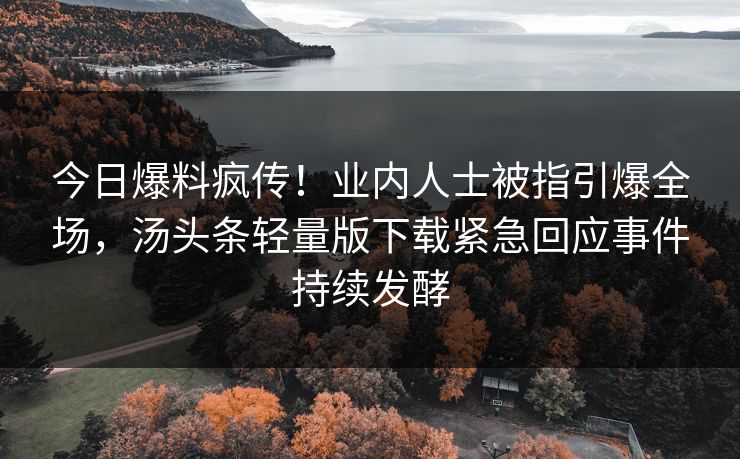 今日爆料疯传！业内人士被指引爆全场，汤头条轻量版下载紧急回应事件持续发酵