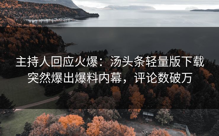 主持人回应火爆：汤头条轻量版下载突然爆出爆料内幕，评论数破万
