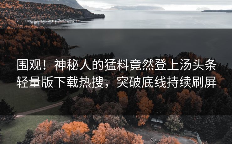 围观！神秘人的猛料竟然登上汤头条轻量版下载热搜，突破底线持续刷屏