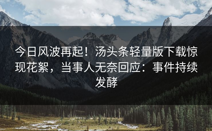 今日风波再起！汤头条轻量版下载惊现花絮，当事人无奈回应：事件持续发酵