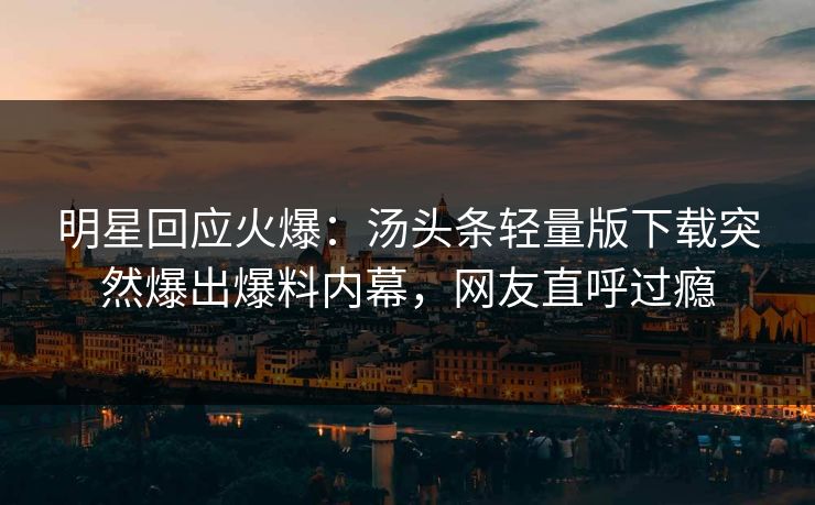 明星回应火爆：汤头条轻量版下载突然爆出爆料内幕，网友直呼过瘾