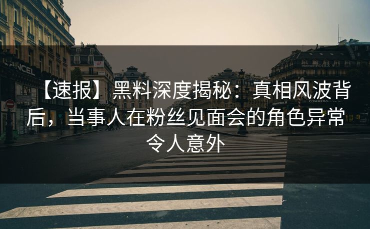 【速报】黑料深度揭秘：真相风波背后，当事人在粉丝见面会的角色异常令人意外